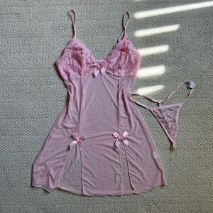 light pink sheer mini slip dress with bow detail